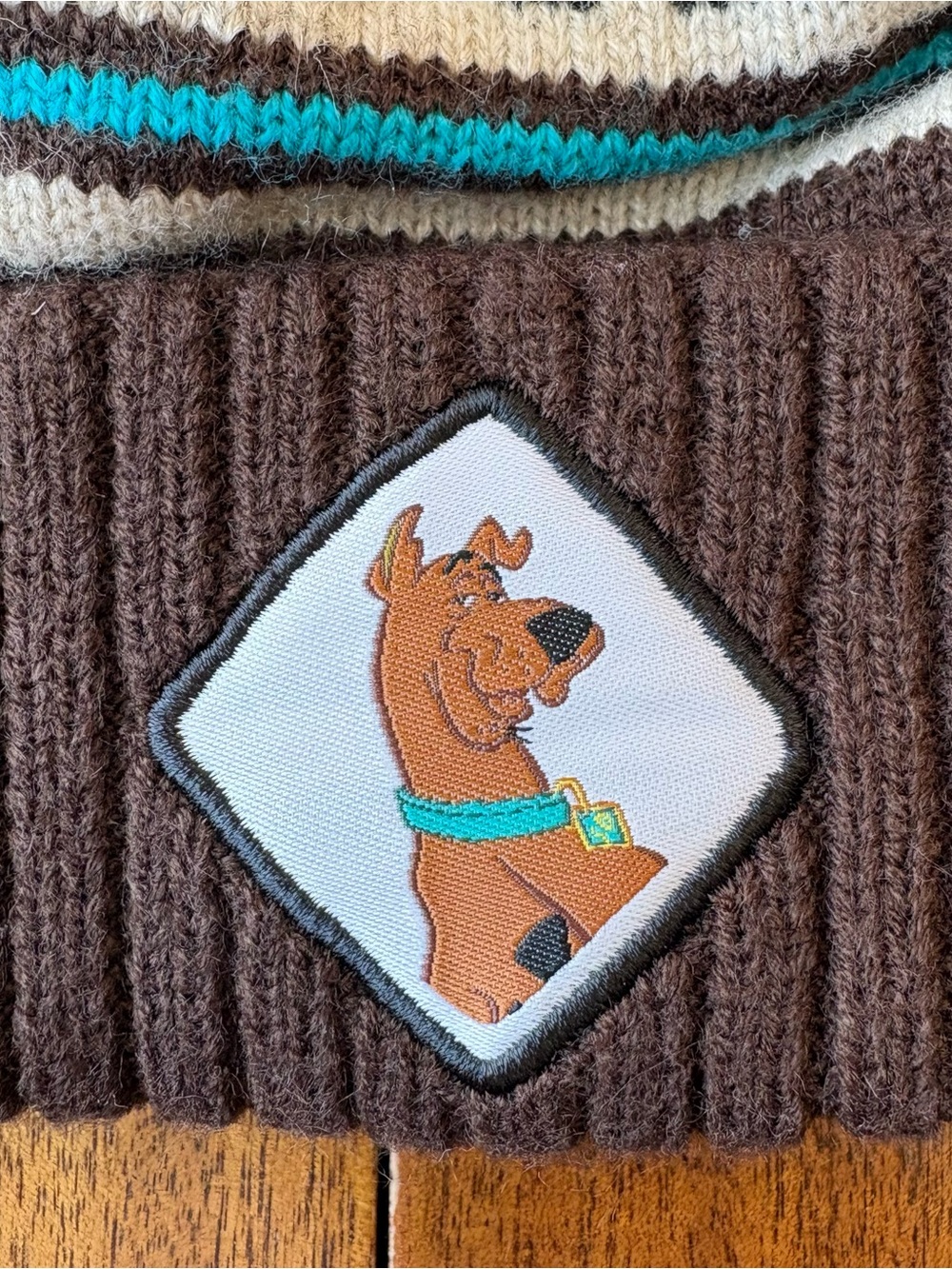 Scooby-Doo “Baked” Pom Patch Knit Beanie with Brown with Teal Accent - One Size